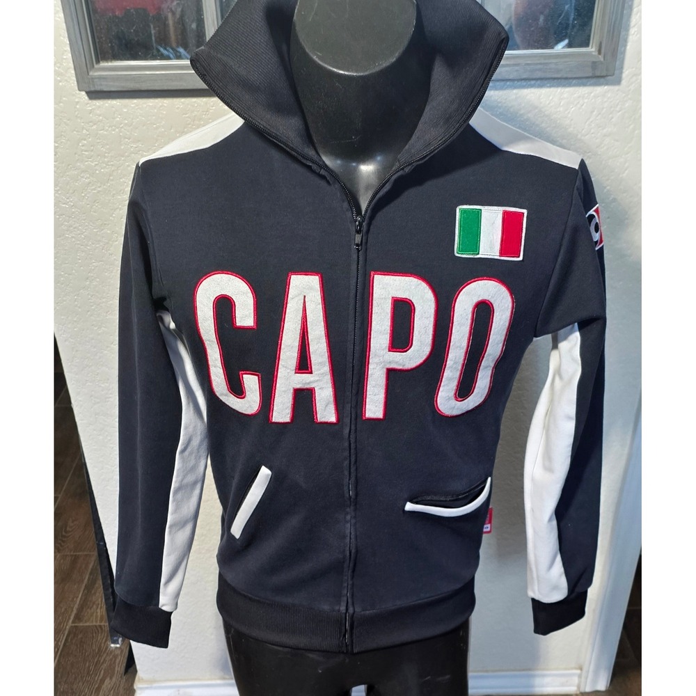 Capo Mens Track Jacket Black Full Zip Italian Flag Patch Sweatshirt Small
